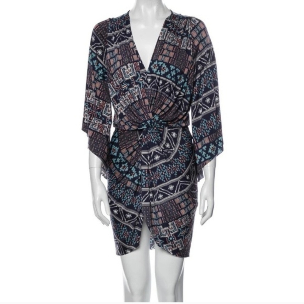 Misa Los Angeles Size Medium Teget Printed Knot Front Designer Dress